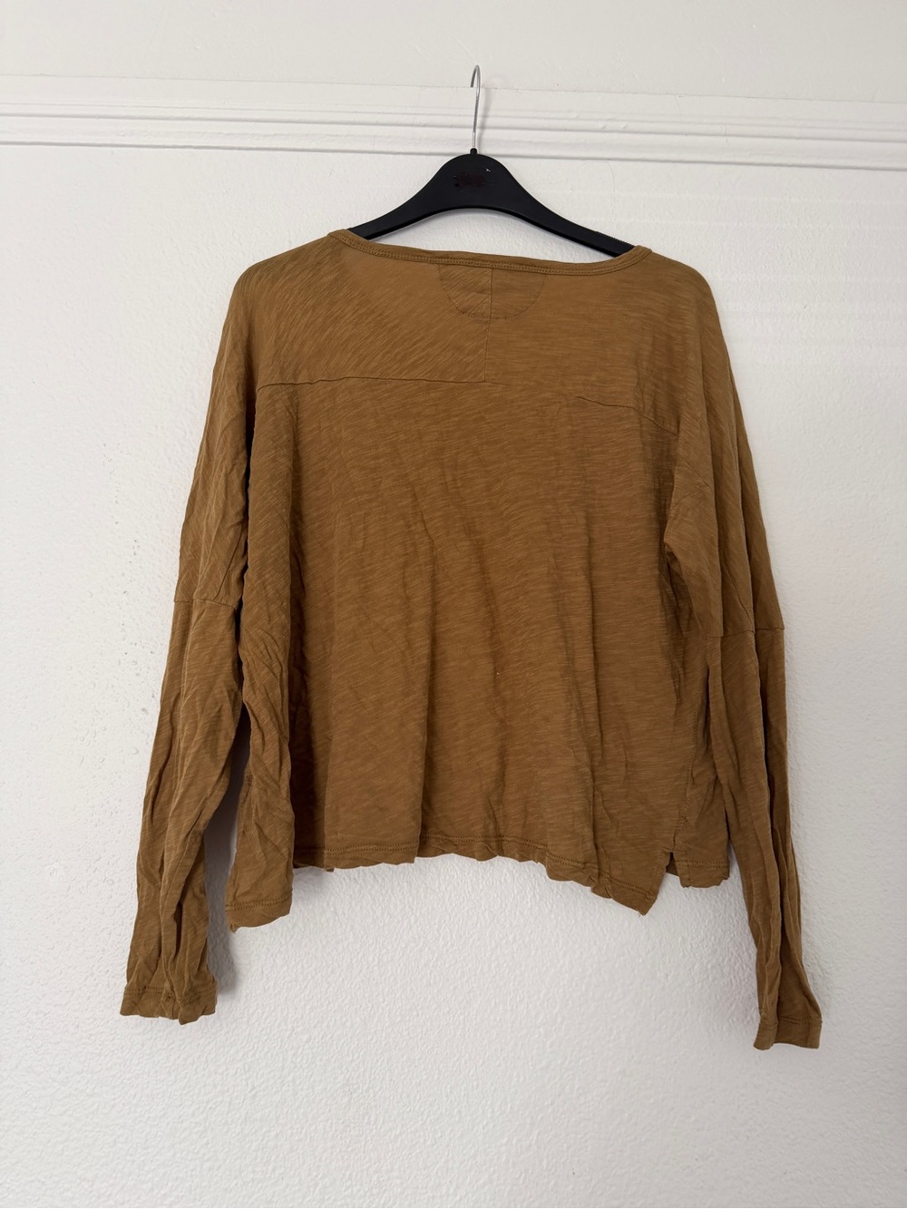 Madewell Long-Sleeve Pocket crop Tee 100% cotton swingy tee Caramel gold Brown - Picture 3 of 5